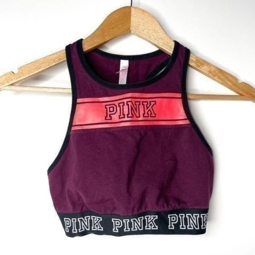 VS PINK Logo Crop Sports Bra in Burgandy